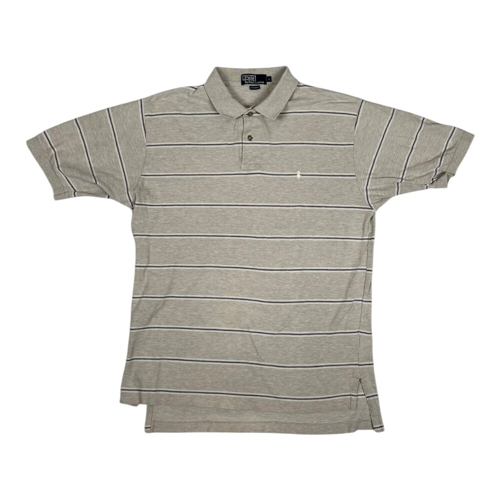Polo Ralph Lauren Polo Shirt Mens Large Beige Tan Striped White Pony Logo